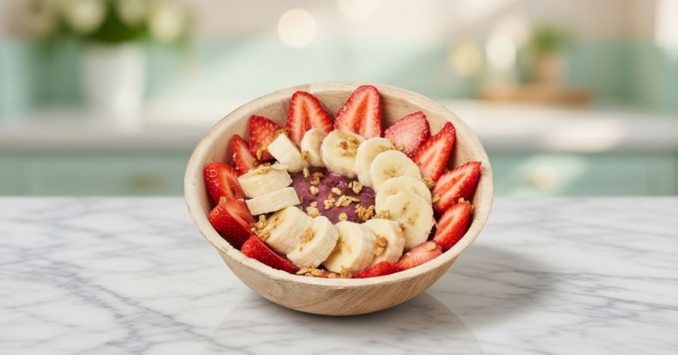 Acai Classic Bowl cold-pressed acai bowl — Base: Amazonian Acai & BananaToppings: Almond Granola, Strawberries, Banana & Co