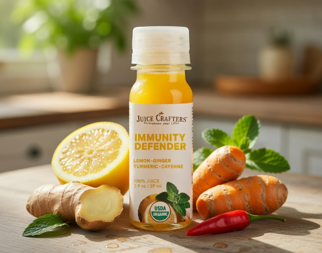 Immunity Defender cold-pressed wellness shot — Ginger, Lemon, Cayenne, Turmeric & Oregano Oil