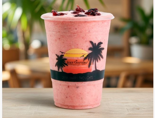 Venice Cove cold-pressed cold-pressed smoothie — Strawberry, Pineapple, Dried Cranberries & Cold-Pressed Apple Juice